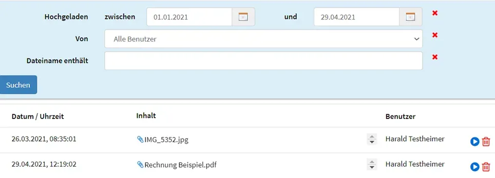 Belege-Inbox in Kontolino! mit hochgeladener starbuero-Rechnung in der Listenansicht.
