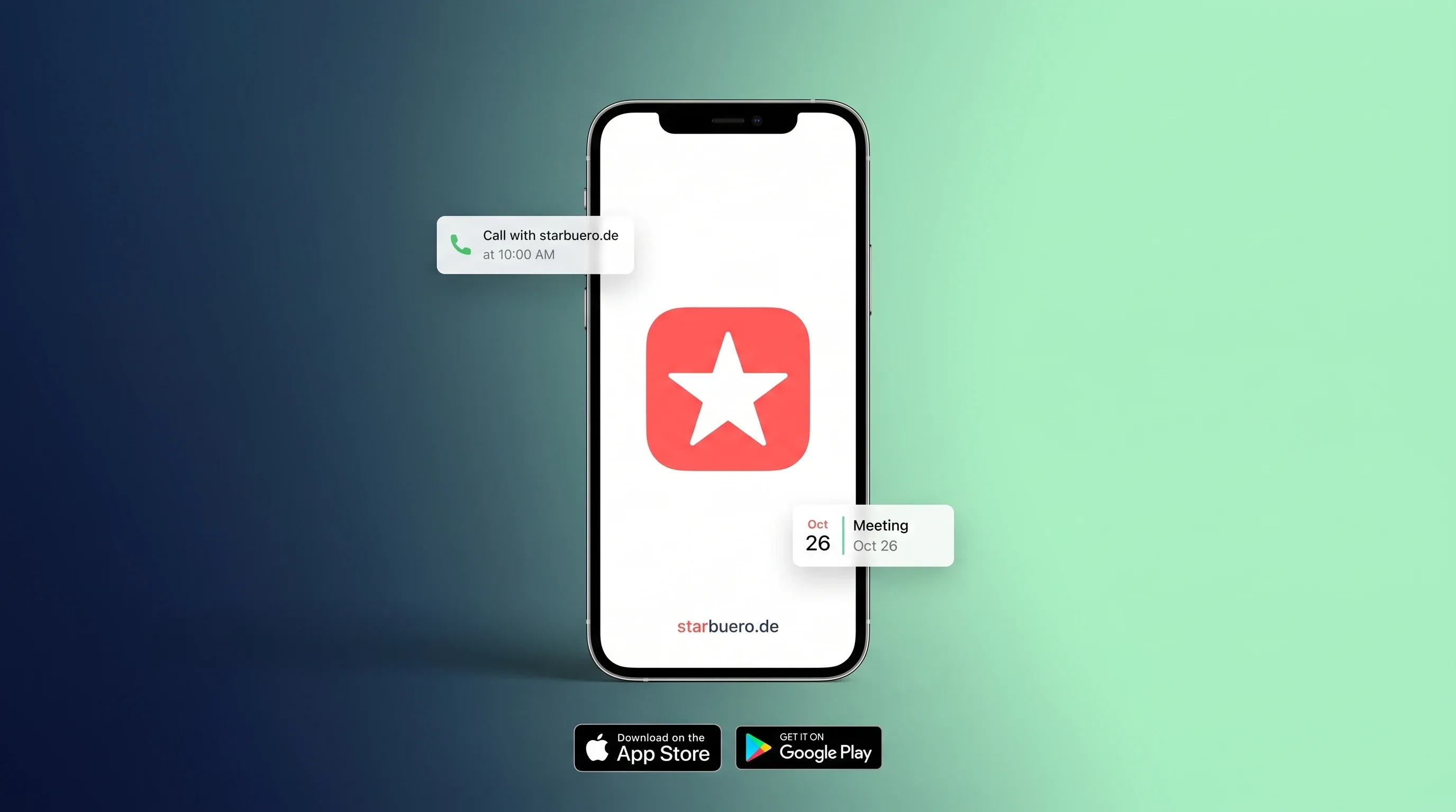 Die starbuero.de-App auf dem Smartphone – im App Store und bei Google Play