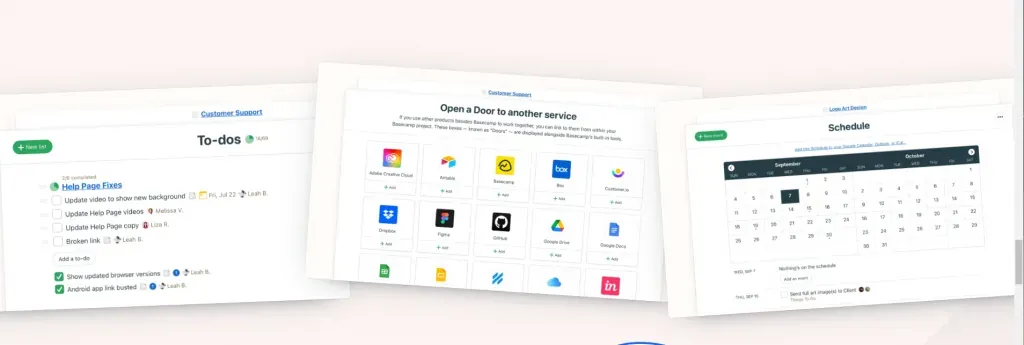 Screenshot von Basecamp mit Projektübersicht und integrierter Teamkommunikation.